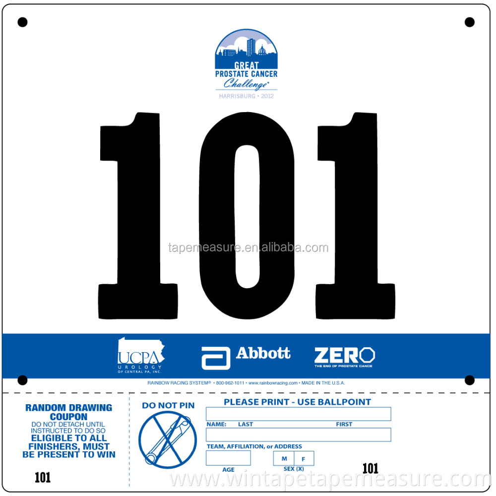 Customized dupont Bib Numbers, Marathon Bib Number for athletes OEM design